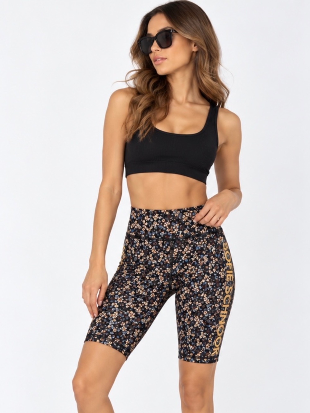 Sofie Schnoor Sport Floral Biker Shorts Gold Logo Size S
